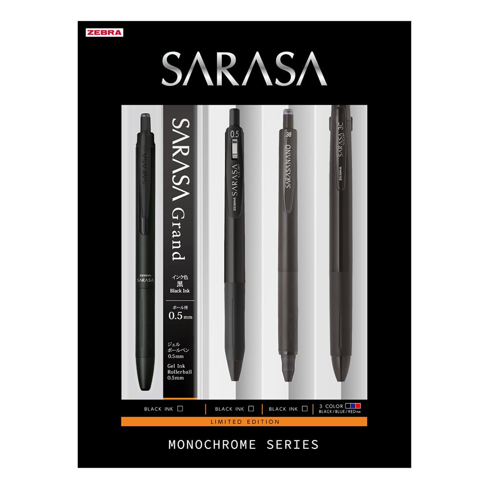 

Zebra Gel Ballpoint Gel Sarasa Monochrome Black Limited Edition Pen, Ink, Series, Set, SE-JJ15-MC-BK