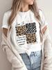 Letter Leopard Pattern Print Casual Summer Women's Versatile Short Sleeve T-Shirt Women Clothing Vintage Clothes Y2k Top