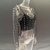 2023 Heiß verkaufendes Damen transparentes Netz-Langarmtop mit Perlenblasen für Frühling/Sommer