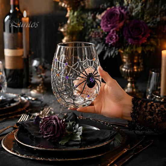 Cute Ghost Pumpkin Spider Web Glasses Halloween 3D Embossed Glass, Painted Tumbler, Durable Cold Drink Tumblers Lead-free Wine Beverage Cup for Party