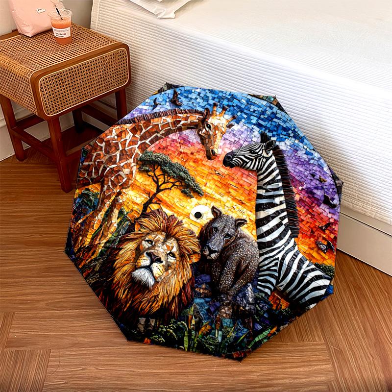 

1 PC Automatic Folding Umbrella - African Wildlife Pattern, Portable & Foldable Design with 8 Ribs, Christmas Birthday Gifts