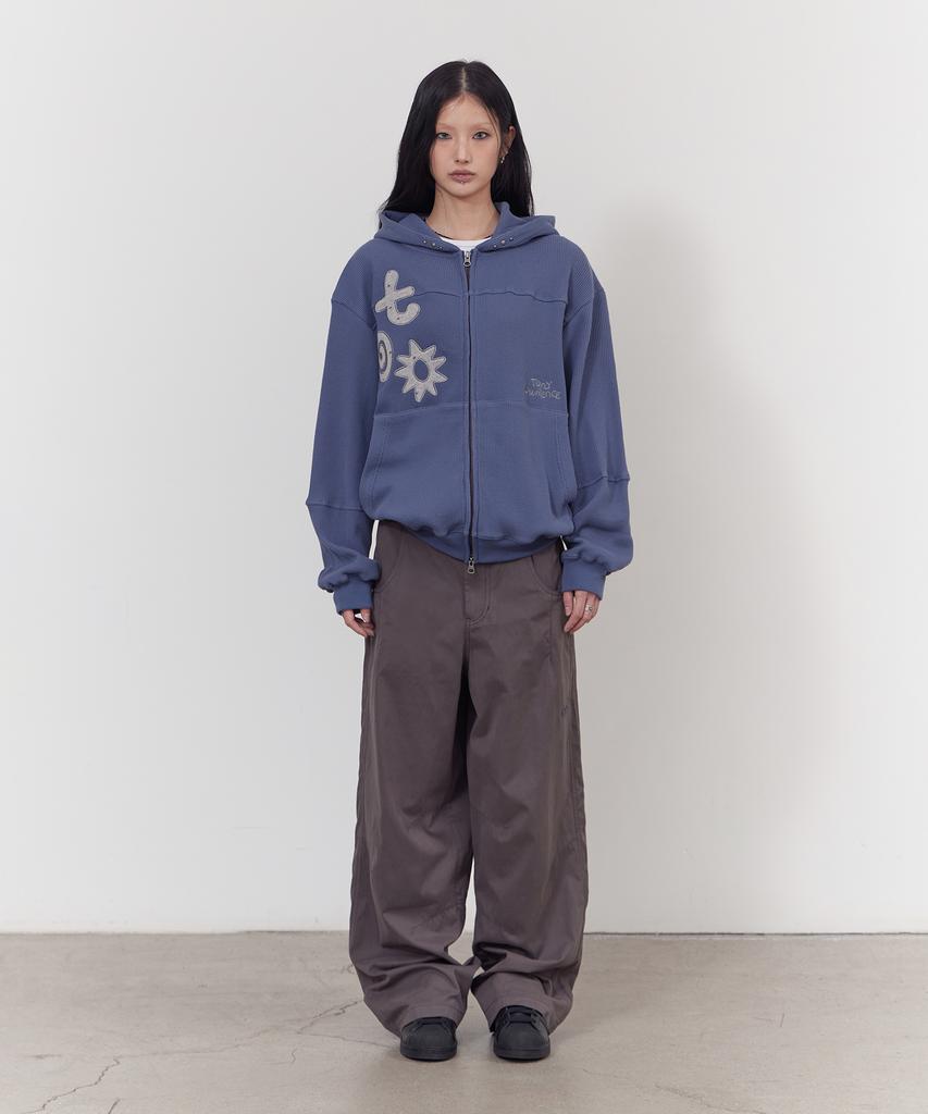 Tony Lawrence Applique Waffle Zip-Up Hoodie Blue