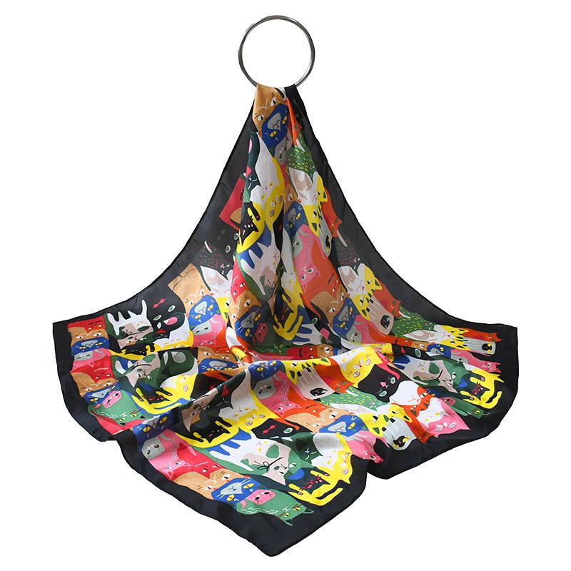 Suhang silk scarf cartoon cat cute versatile 71 simulated silk scarf atmosphere summer square scarf scarf
