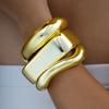 3pcs Retro Exaggerated Gold Color Bangle Set for Women Simple Geometric Smooth Wide Thick Bracelets Daily Wear Wedding Jewelry