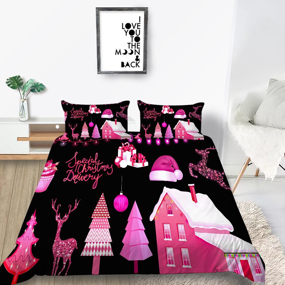 Quilt Cover Pillowcase Two Or Three-Piece Christmas Gift Series Polyester 3D Digital Printing