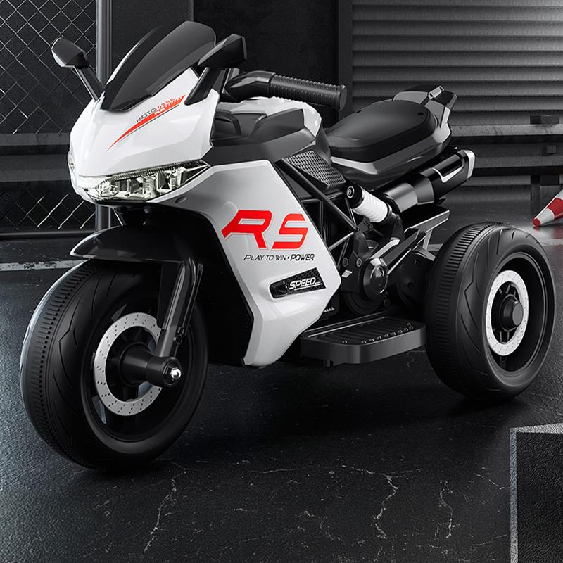 

Детский электрический мотоцикл, трехколесный велосипед, детский автомобиль с двойным приводом и дистанционным управлением, Bluetooth, музыка, светодиодная лампа, защита от опрокидывания белый