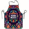 Viva Mexico Apron, Colorful Folk Elements Print with Guitar Maracas Toucan, Vibrant Cooking Apron