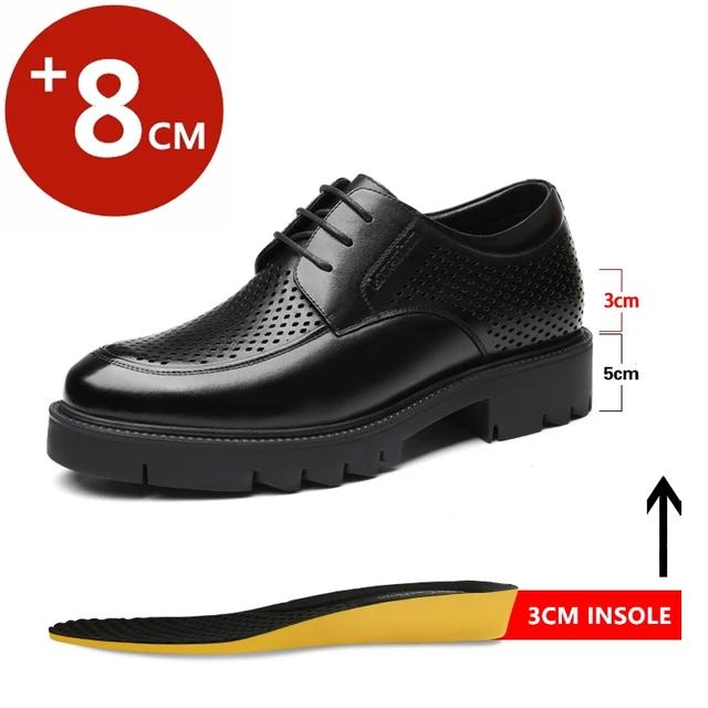 

Summer Genuine Leather Hollow Out Men Elevator Shoes Platform Heels 8cm/10cm Height Increase Heightening Shoes Man Dress Shoes 39