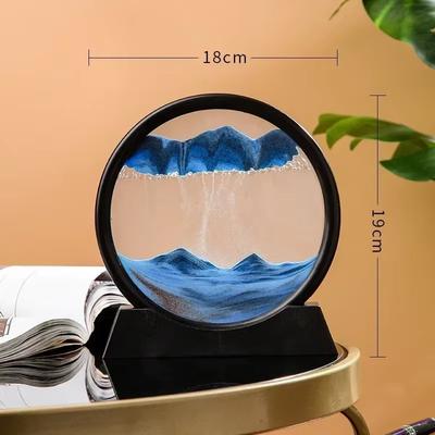 3D Moving Sand Art Picture Round Glass Deep Sea Sandscape Hourglass Quicksand Craft Flowing Painting Office Home Decor Gift 7in