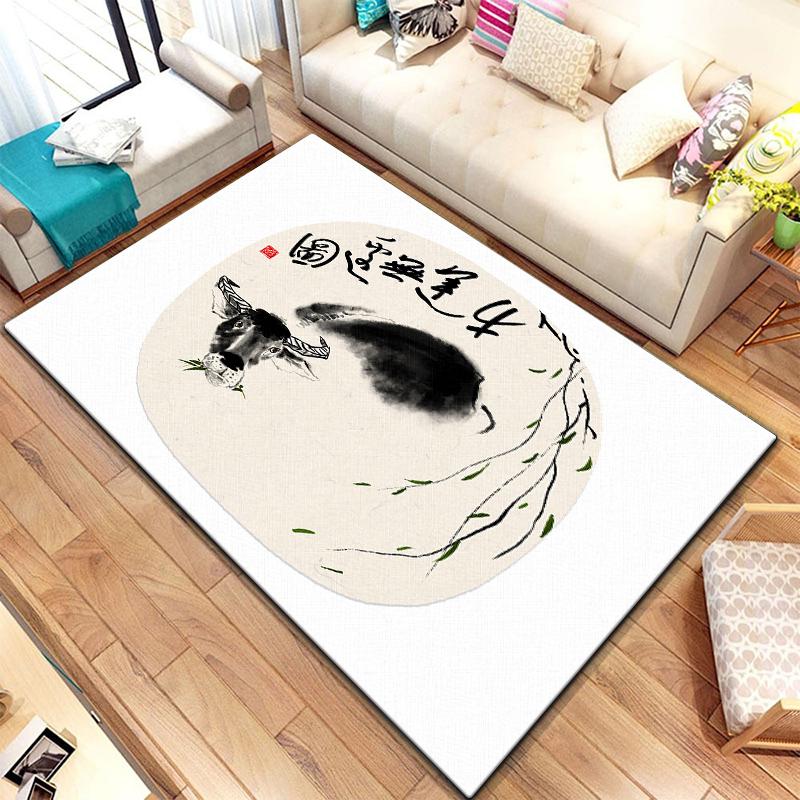 Twelve Chinese Zodiac Animals Painting Carpet for Living Room Large Area Rug Black Soft Carpet Home Decoration Mats Boho Rugs