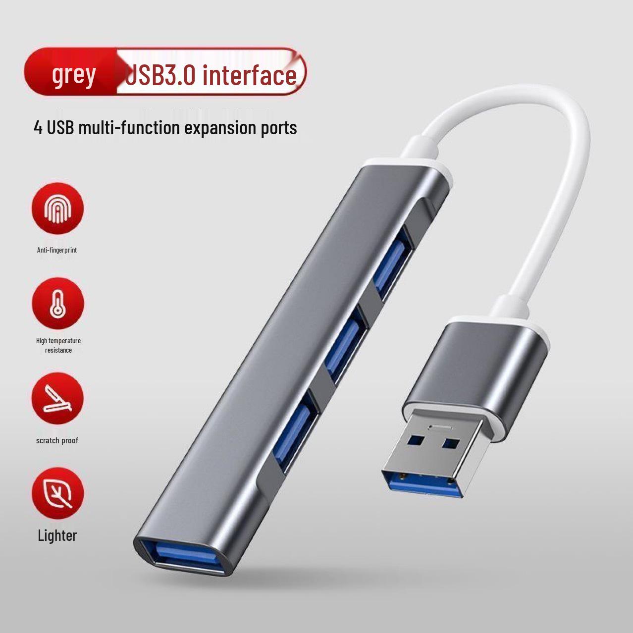 

3-in-1 USB Type-C Docking Station: 4-Port Hub & OTG iPad Splitter Type-C Head Gray