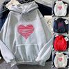 New Autumn Winter Couple Heart-Shaped Printed Shoulder Cuff Thread Versatile Pullover Hooded Top Women's Loose Y2K Sports Jacket