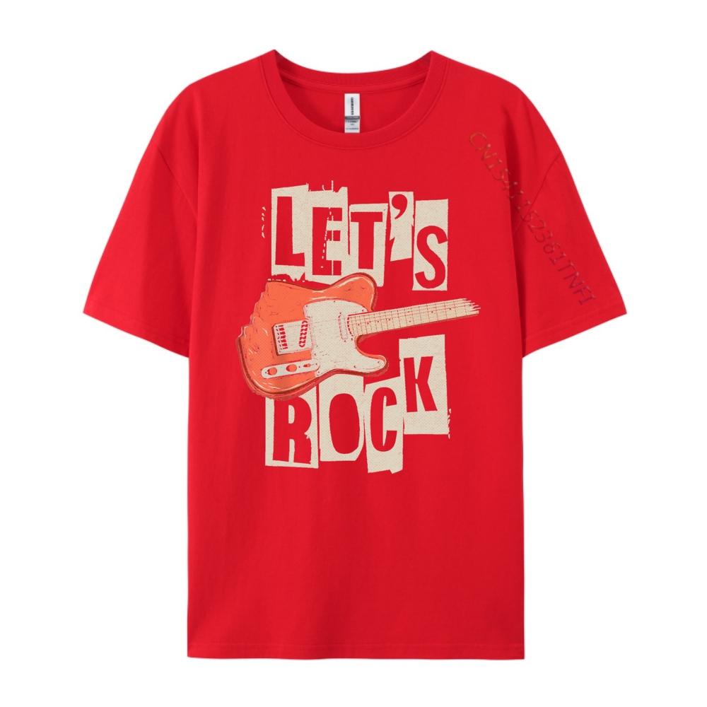 Lets Rock Electric Guitar Music Lover Band Guitarist Retro Blue And White Graphic T Shirts Men Clothing England Style S