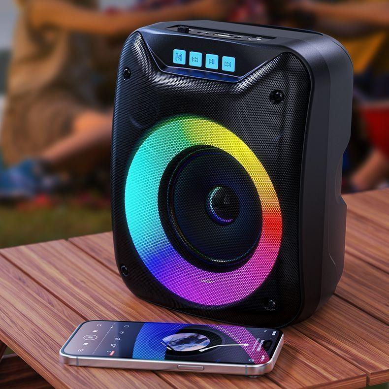 Przenośny Bezprzewodowy Głośnik Bluetooth z basowym głośnikiem stereo Subwoofer światło imprezowe disco LED flash radio FM Zewnętrzny głośnik bezprzewodowy