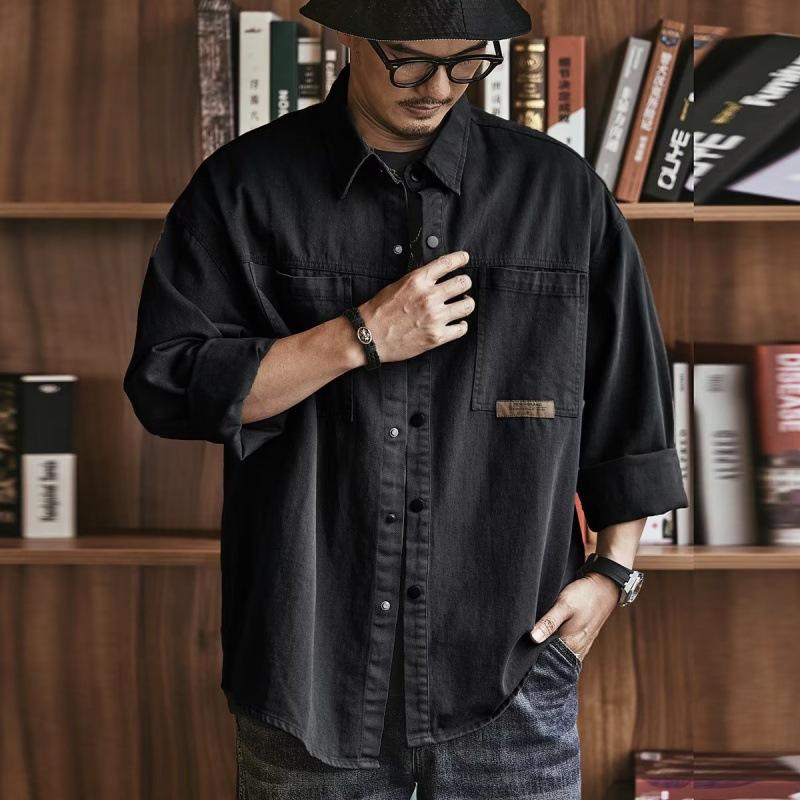 Camisa de manga larga para hombre, estilo coreano, informal, de otoño, estilo oversize, estilo High Street, Y2K, chaqueta holgada