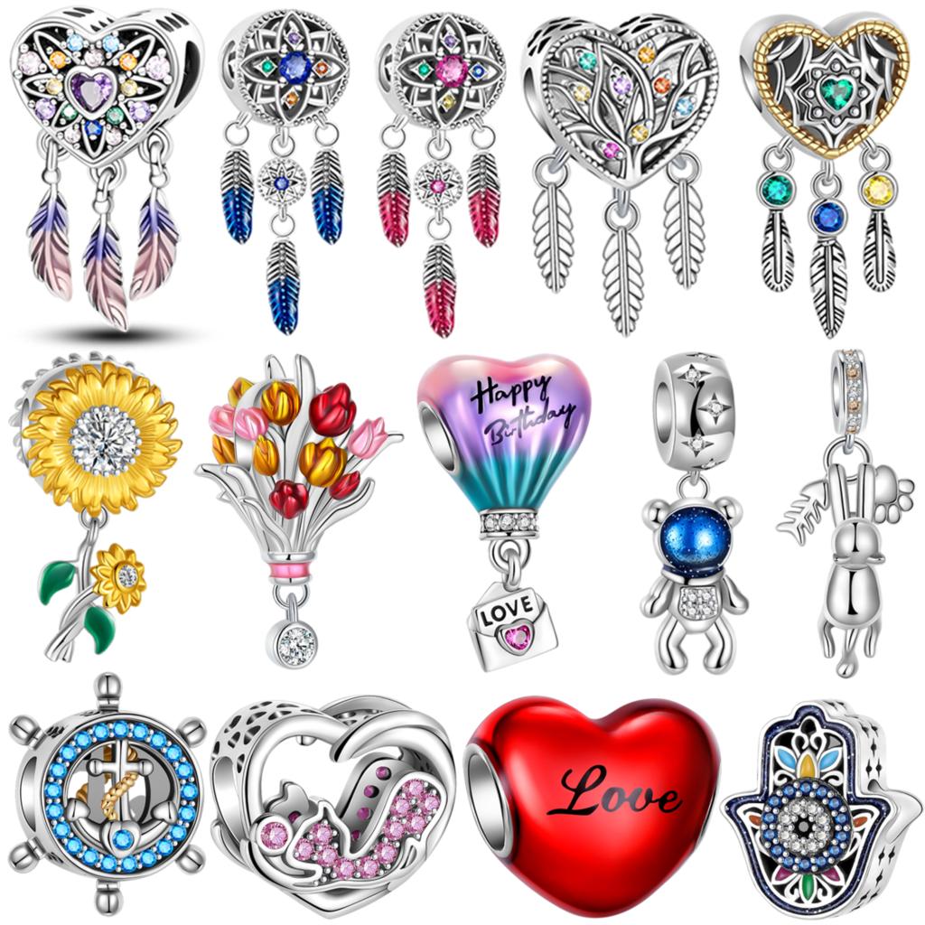 Exquisite Charms Beads Copper Inlaid Zirconium Love Heart Moon Dangle Fit Original Pandora Bracelets Diy Jewelry