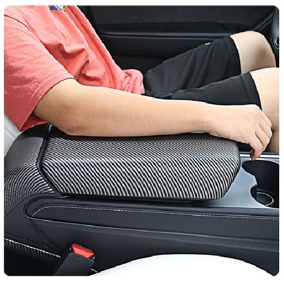 Carbon Fiber Style Armrest Box Panel Protective Cover For 24-25 Tesla Model 3/Y