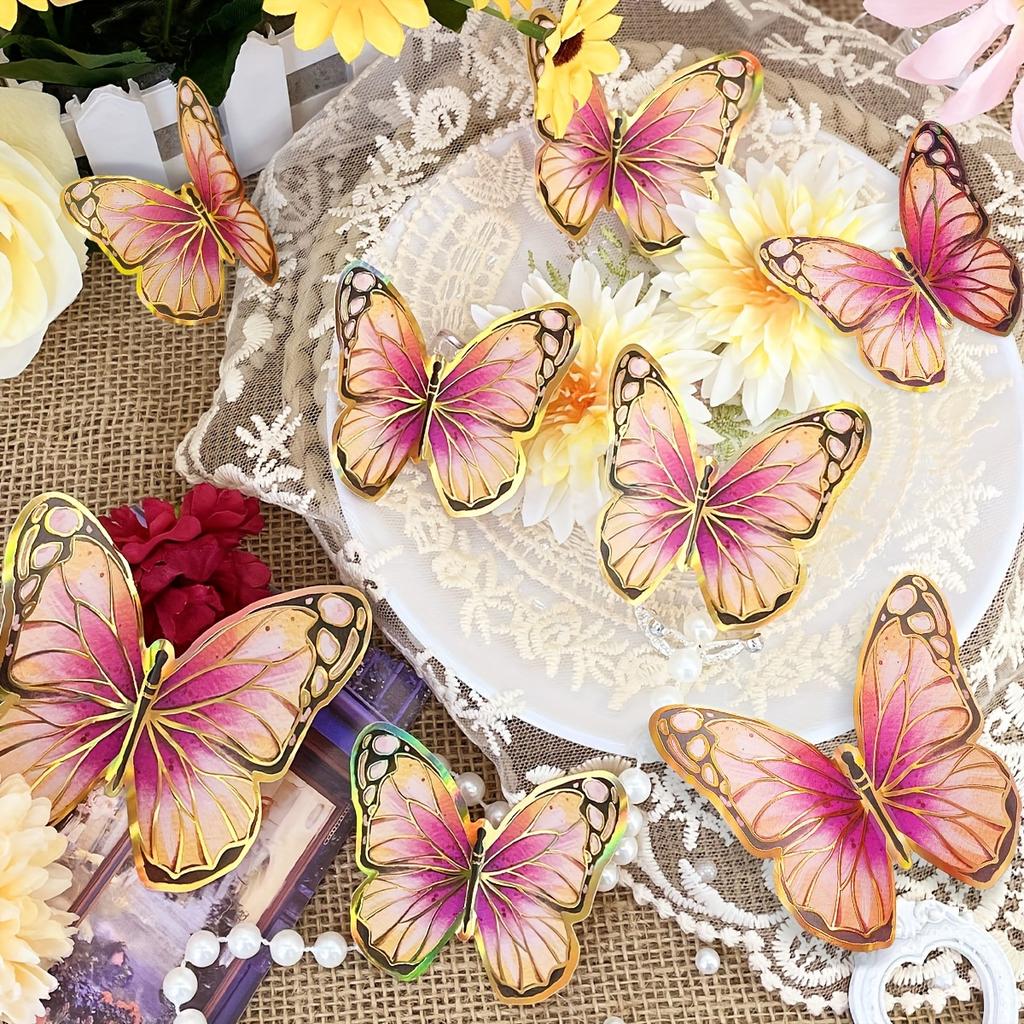 12 Stück Schmetterlings-Wandaufkleber im modernen Design mit goldenen Rändern – wiederverwendbar, selbstklebend, geeignet für die Heimdekoration