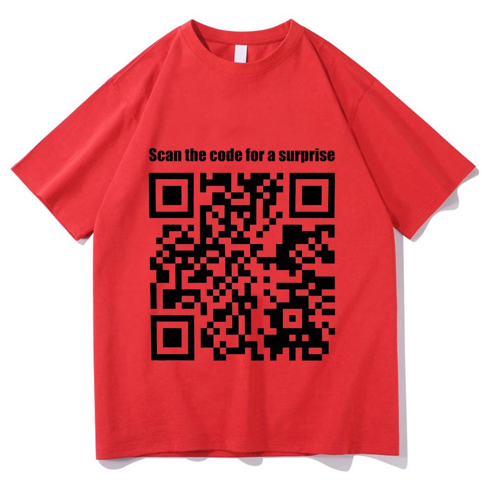 Funny QR Code T-shirts Prank Funny Cotton Tops Scan The Code for A Surprise Tees Women Men Creative Clothing Loose Tshirts Trend