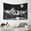 Black And White Tapestry Starry Night Mountain Tapestries For Bedroom Aesthetic Moon And Stars Tapastry'S Wall Hanging Dark
