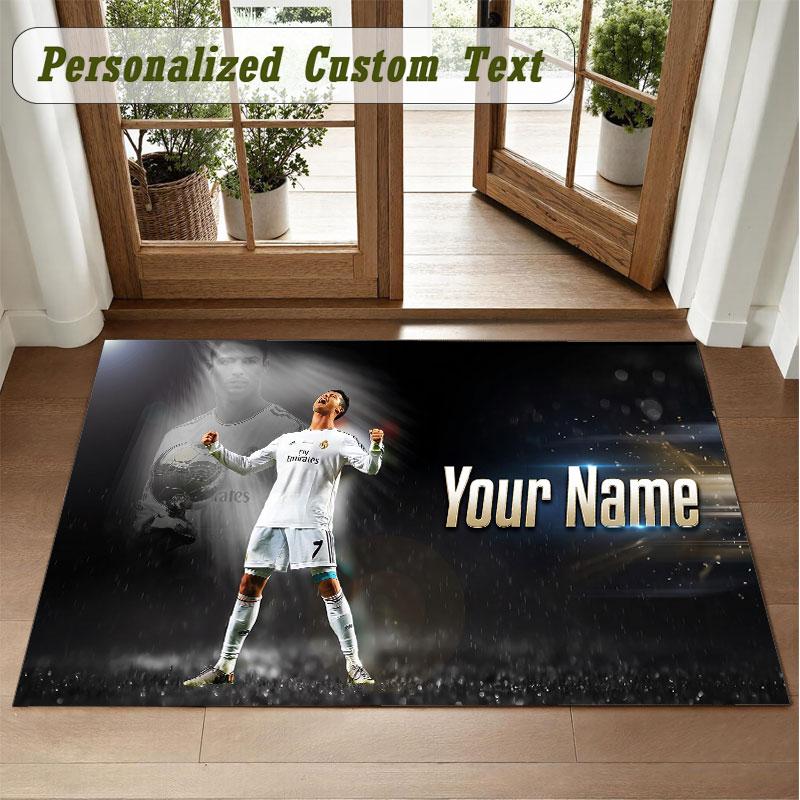 Crystal Velvet Square Rug Custom NameCristiano Ronaldo Pattern Non Slip Home Floor Decor Rug
