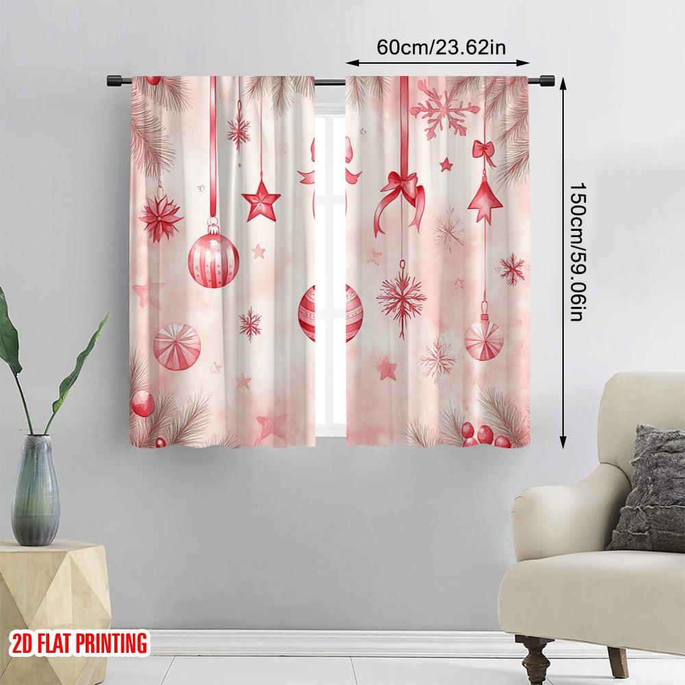 2pcs,2D Plane Printing Window Curtain Christmas Ornaments Watercolor (2) Durable 100% Polyester Fabric (without Rod) Decorations