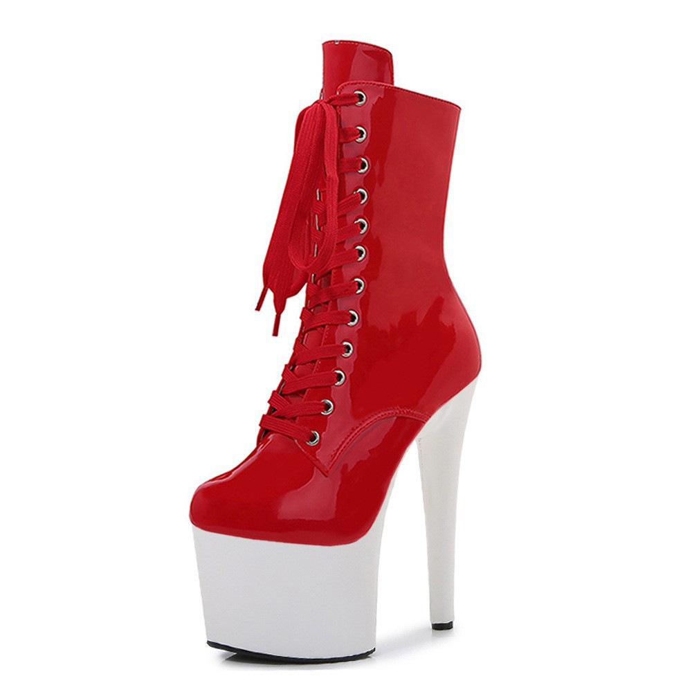 High heels 17cm fashion catwalk short boots catwalk popular solid color bright pole dance high heels boots