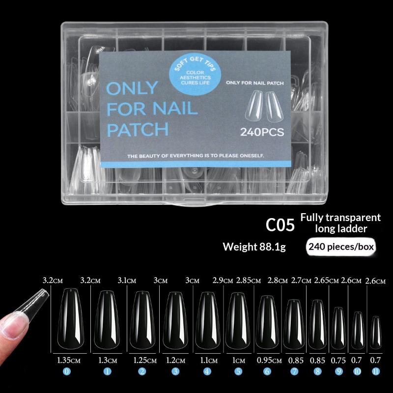240Pcs False Nail Tips Soft Gel Fingertip Semi-Matte Capsules Almond Teardrop T-Shape Full Cover Artificial Fake Nails Extension