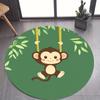 Cartoon Aap Zwaaiend Groen Blad Rond Tapijt Flanel Jungle Plezier Vloerkleed voor Kinderkamer Babykamer Speelruimte Decor Tapijt