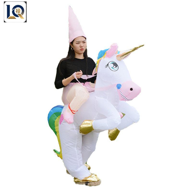 Buntes aufblasbares Einhornkostüm für Weihnachtsfeiern und Bühnenauftritte