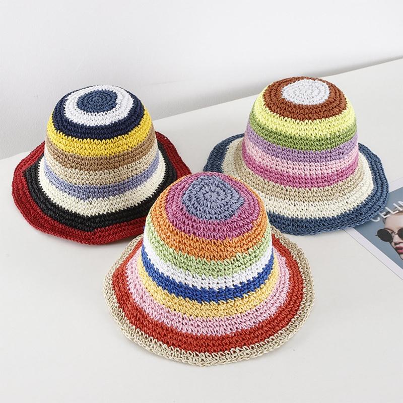 Vintage Rainbow Striped Summer Fisherman Hat Sunshade Bucket Hat for Anniversary