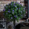 2PCS Artificial Topiary Ball Tree with Blue Flowers 19.7 Inch PE Fake Plant Faux Greenery Shrub Bush with Ground Spike