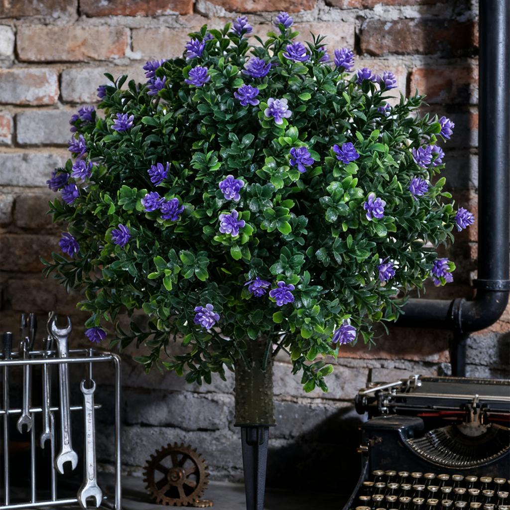 2PCS Artificial Topiary Ball Tree with Blue Flowers 19.7 Inch PE Fake Plant Faux Greenery Shrub Bush with Ground Spike