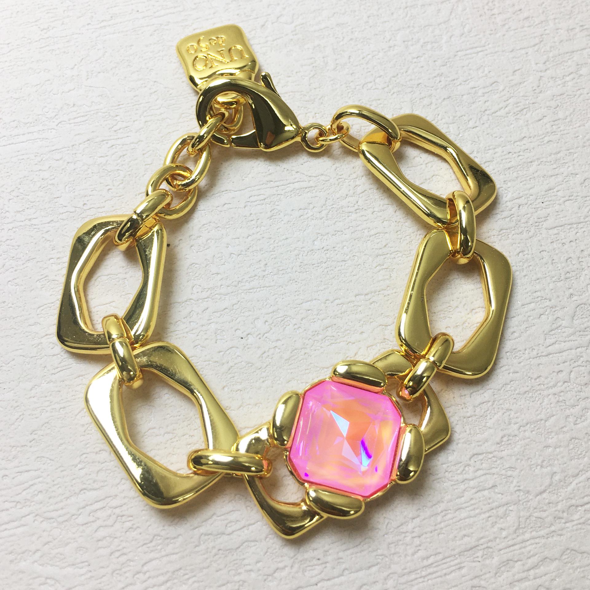 2024 Uno de 50 Geometric Pink Gemstone Women s Romantic Bracelet