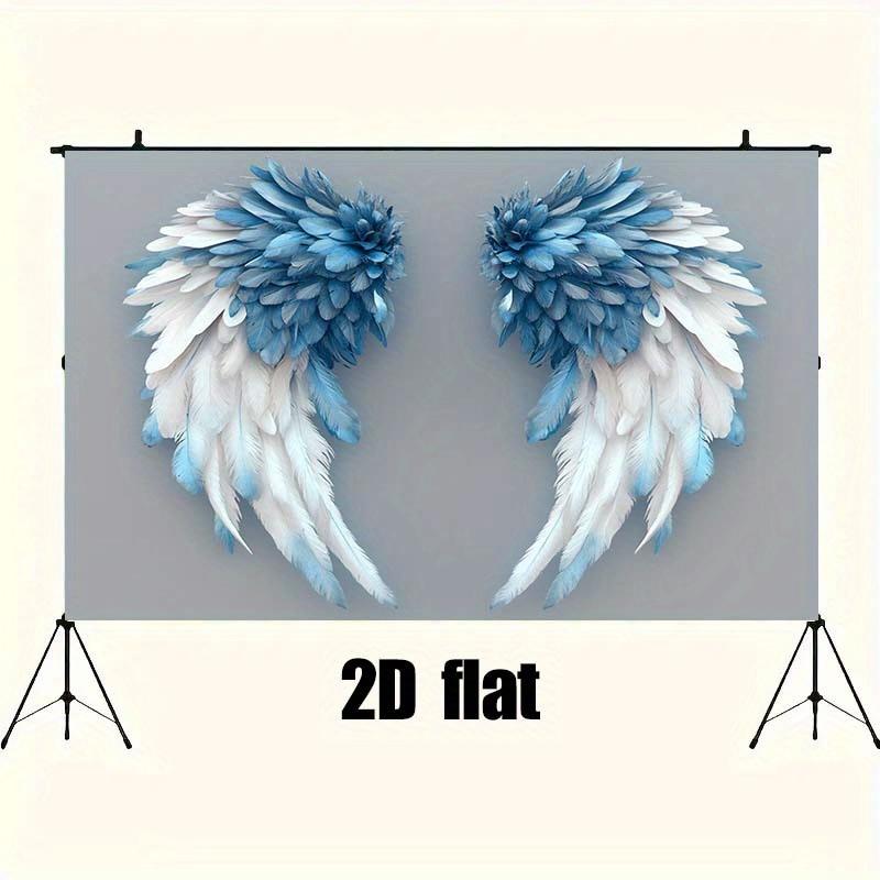2D background banner, blue angel wings background - bird feather pattern photography background fabric, polyester