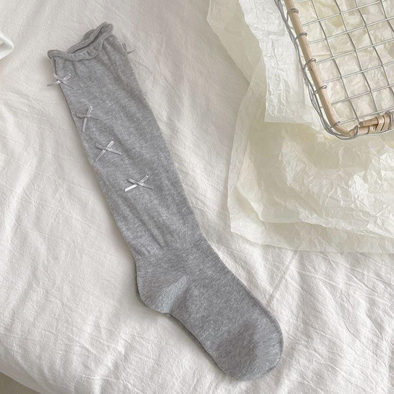 Women'S Stockings High Quality Modern  Simple Cute Japanese Style Long Women Socks Mesh Bow Sweet Knee High Socks Thin White