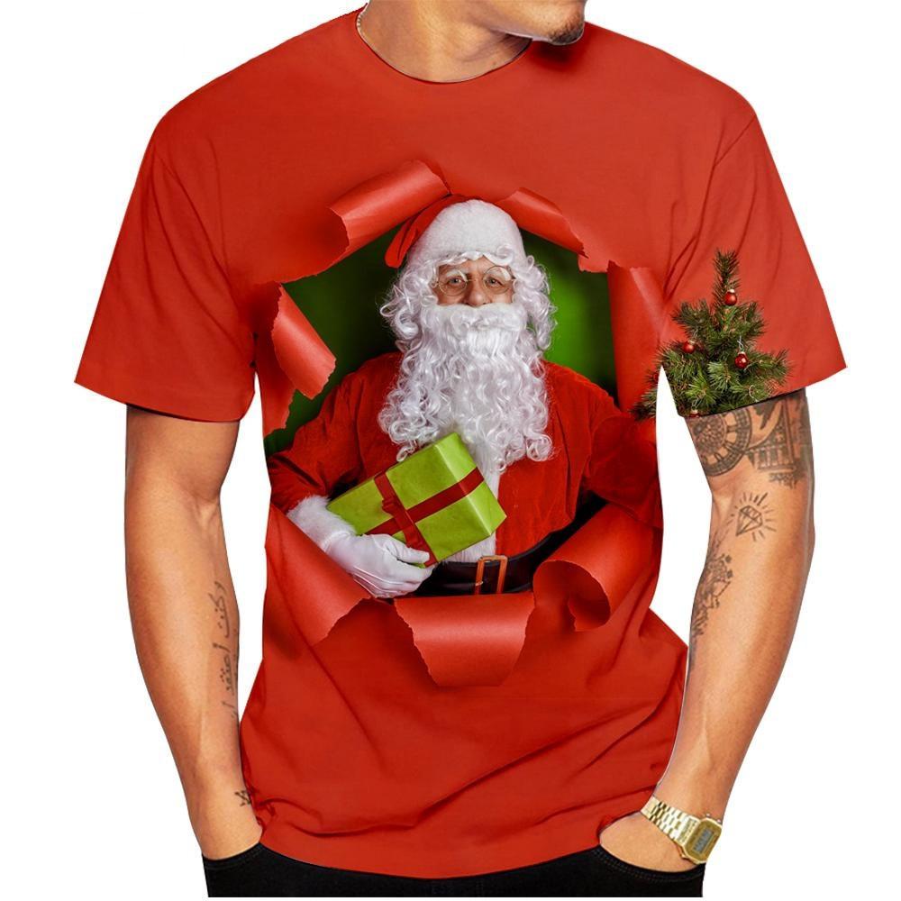 New Fashionable Men's T-shirt Santa Claus Casual 3D Printed Summer Hip-hop Round Neck Cool Christmas Short Sleeved Shirt