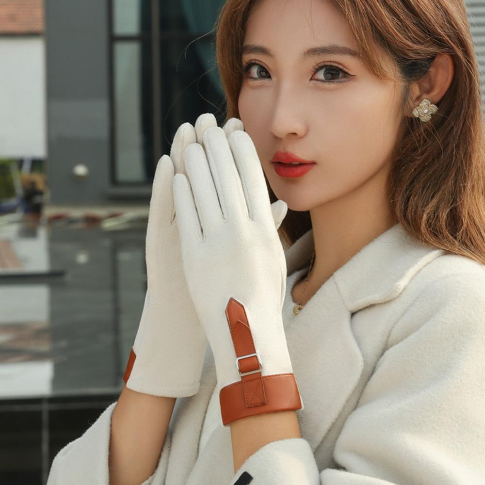 Thickened  Gloves Plush Winter Mittens Vintage Women Suede Velvet  Gloves  Cycling
