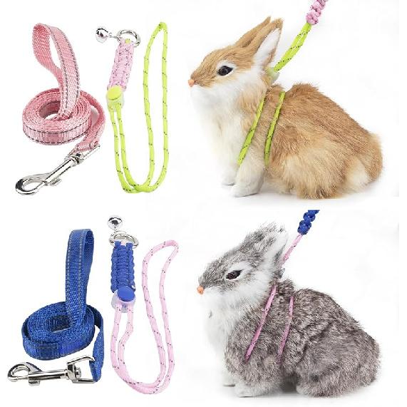 2pcs Figure 8 Harness and Leash with Reflective Strap and Bell for Ferrets, Rabbits, Bearded Dragon, Guinea Pig, Chinchilla and Hamster Small Animal