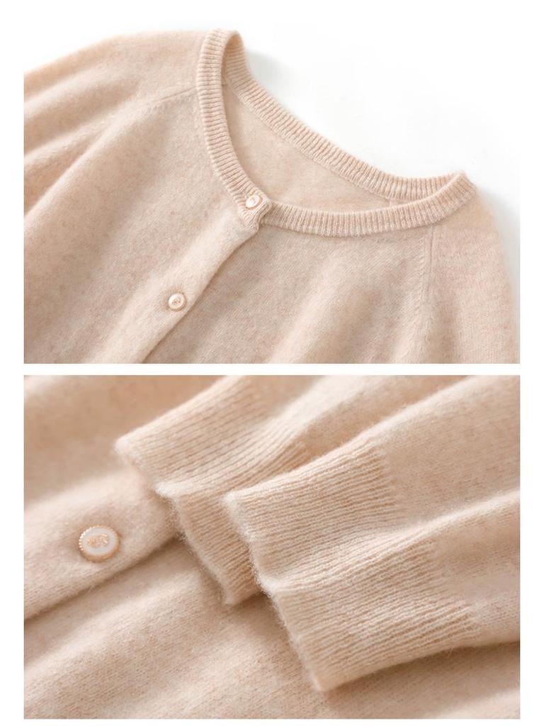 Damen Kaschmir Raglanärmel Cardigan - Dünn, Rundhalsausschnitt, Einfarbig, Lockere Passform für Herbst und Winter