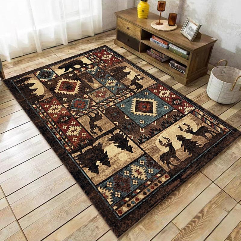 Living Room Carpet Non-slip Machine Washable Soft American Style Retro Ethnic Style Rugs Large Size Home Decoration Floor Mats