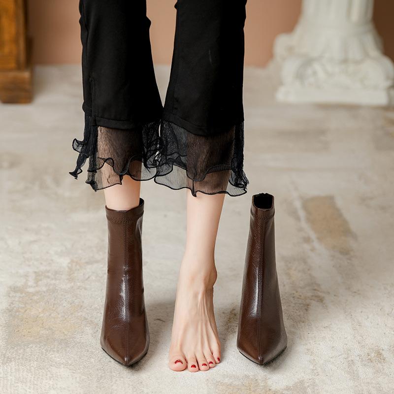 Fashion Pointed toe stiletto short boots for women 2025 autumn and winter new slim boots back zipper French Chelsea stretch short boots