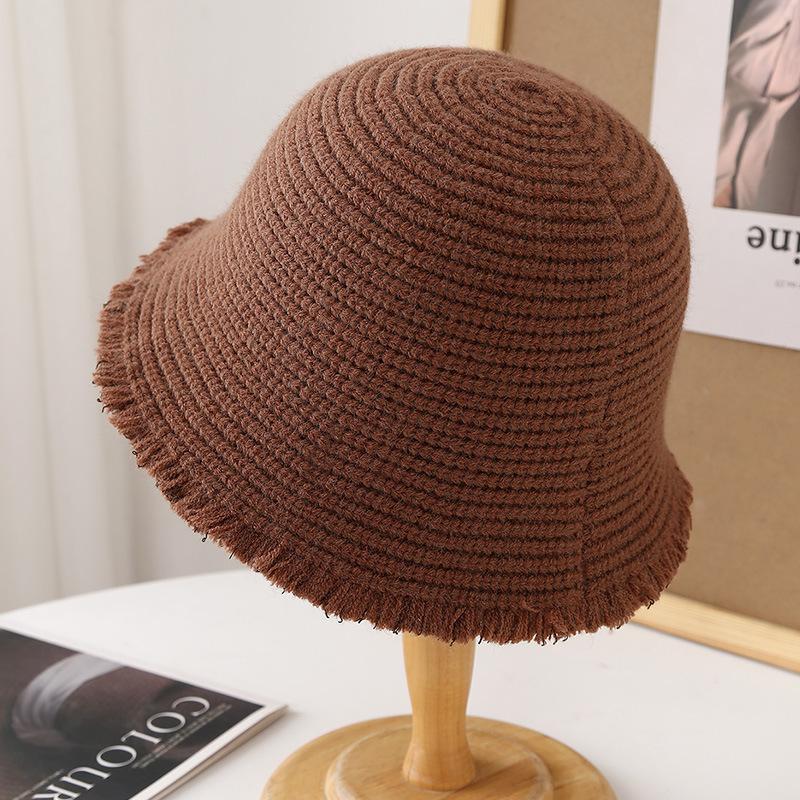 Mixed color knitted small fragrant wind bucket hat women's autumn and winter casual versatile knitted bucket hat thermal basin hat