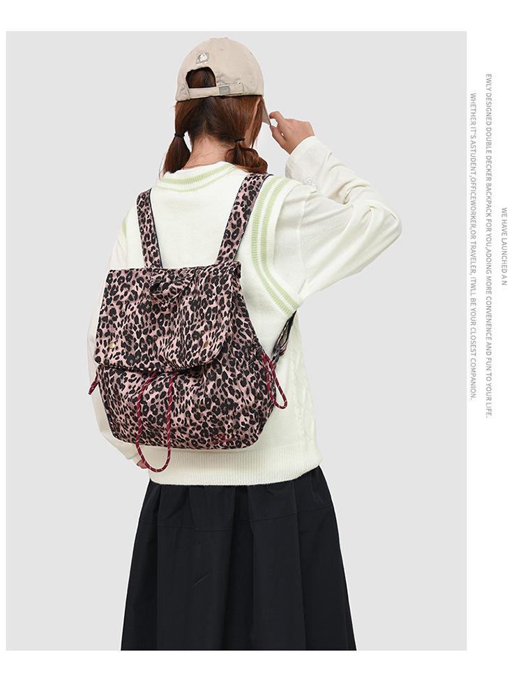 2025 Trendiger Retro Leopardenmuster Canvas Kordelzugrucksack - Große Kapazität