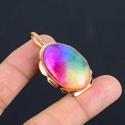 Regenbogen Solarquarz Edelstein Kupfer Handgefertigt Fantastischer Schmuck Anhänger Für Sie