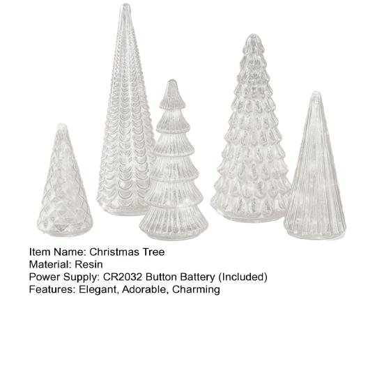5 Pcs Illuminated Glass Christmas Tree Light Up Glass Tree Figurines