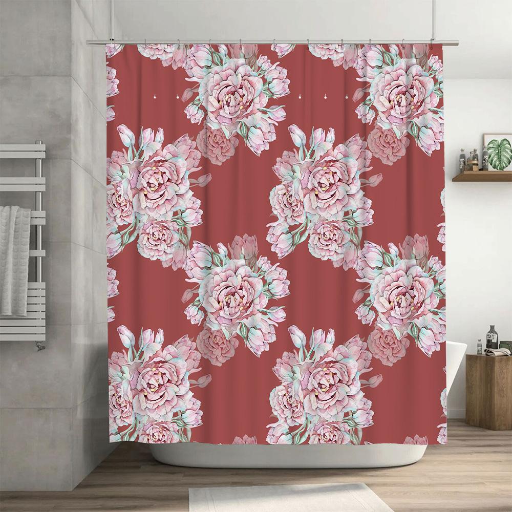 Beautiful Pink Peony Shower Curtain with Floral Print Waterproof Fabric for Bathroom Decorations Customizable Size