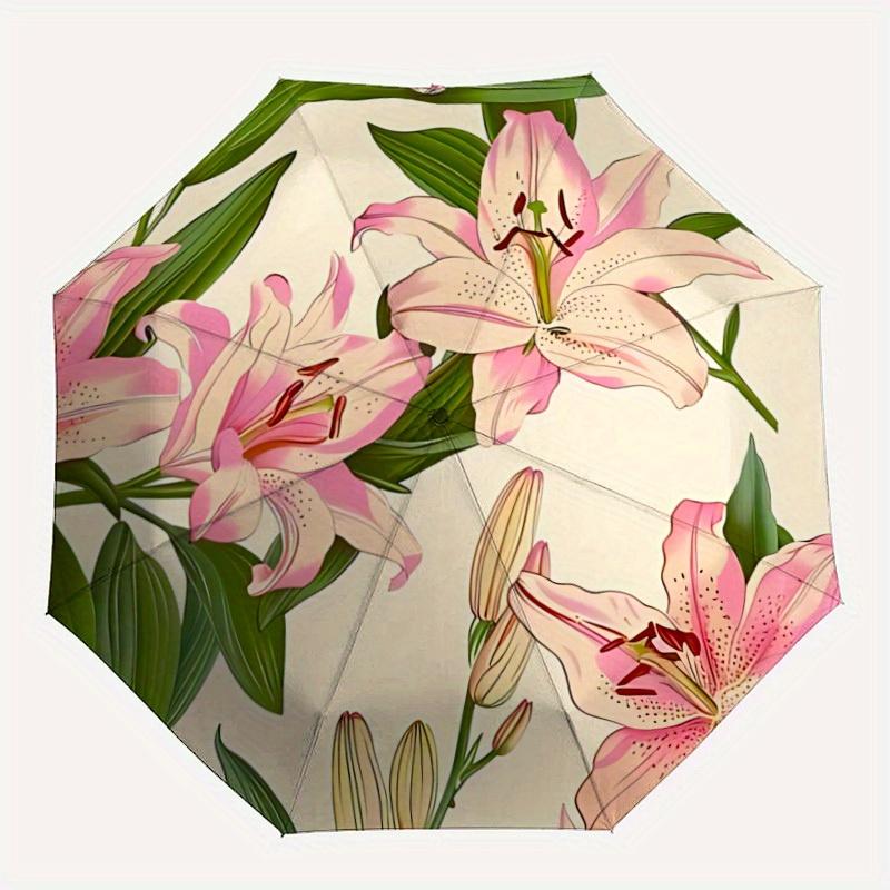

1pc Lily Floral Pattern Automatic Open/Close Umbrella, Ideal Fan Gift for Birthday, Christmas, Trendy Fashion yy250828045