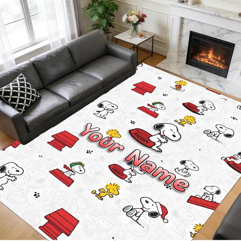 Crystal Velvet Rug Custom Name Text, Soft Non Slip Floor Mat Home DecorSnoopy Peanuts