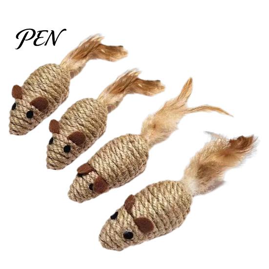 Aggressive Chewing Toys for Cats Colorful Mouse Cat Toys, Jute Rope Chew Feather Mice Realistic Tail Toy Kitten Teeth Cleaning Indoor Exercise